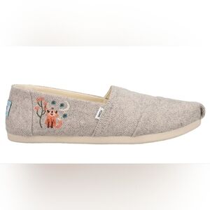 TOMS Women's Size 9.5 Canvas Alpargata Slip On Flats with embroidered fox & moon
